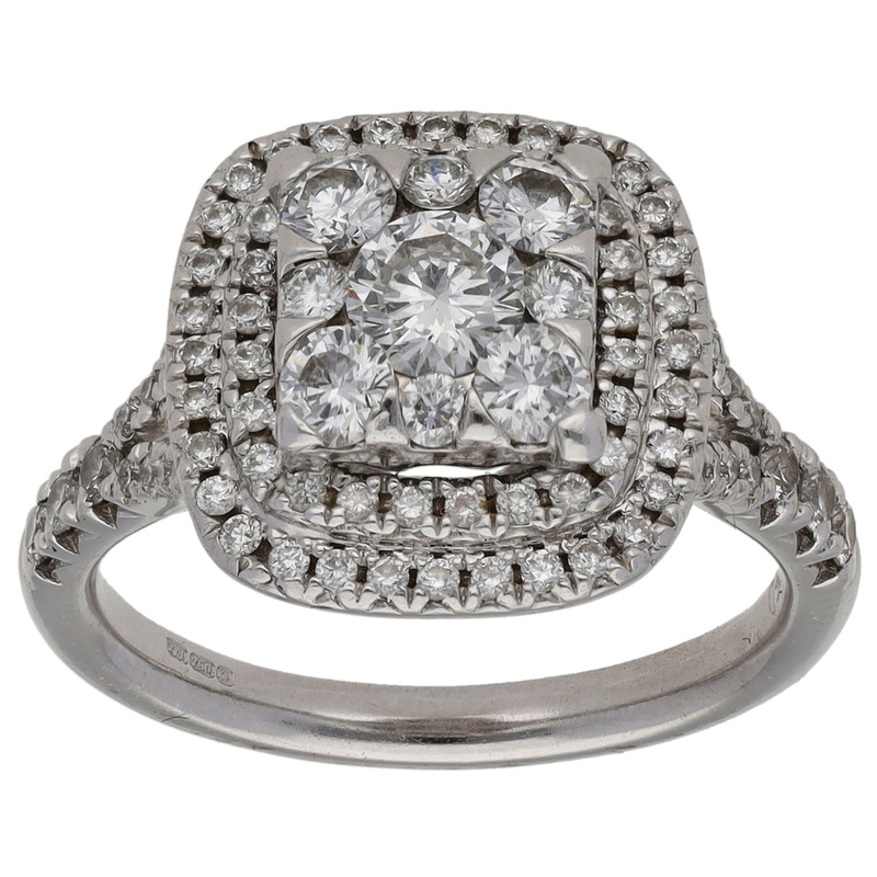 18ct White Gold 1.29ct Diamond Cluster Ring Size L