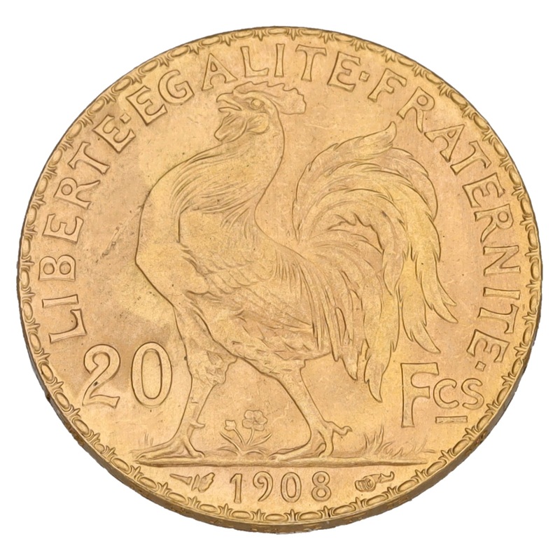 22ct Gold French 20 Francs Coin 1908