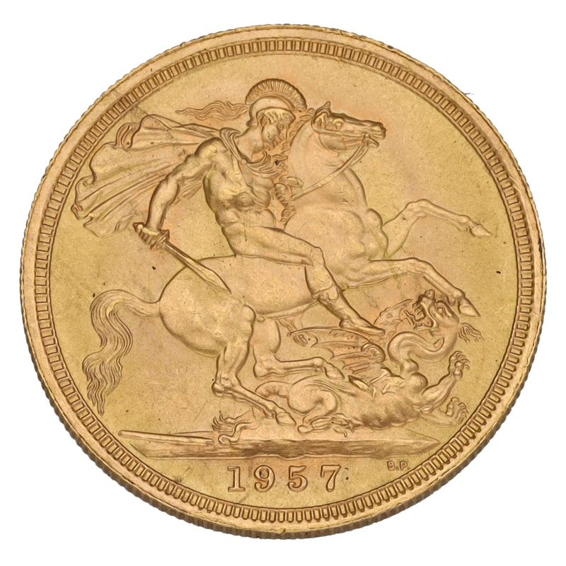 22ct Gold Queen Elizabeth II Full Sovereign Coin 1957