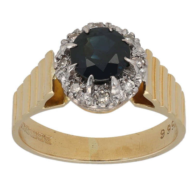 18ct Gold 0.16ct Diamond & Sapphire Cluster Ring Size L