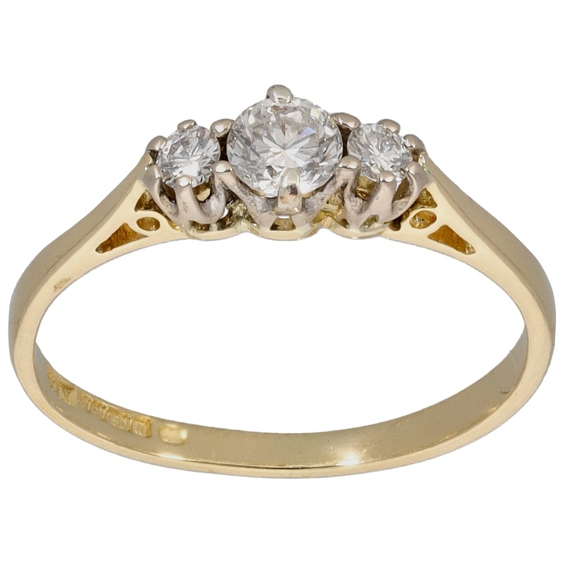 18ct Gold 0.25ct Diamond Trilogy Ring Size L