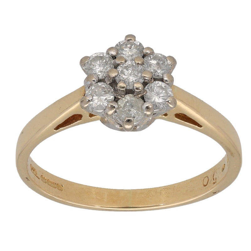 18ct Gold 0.50ct Diamond Cluster Ring Size N
