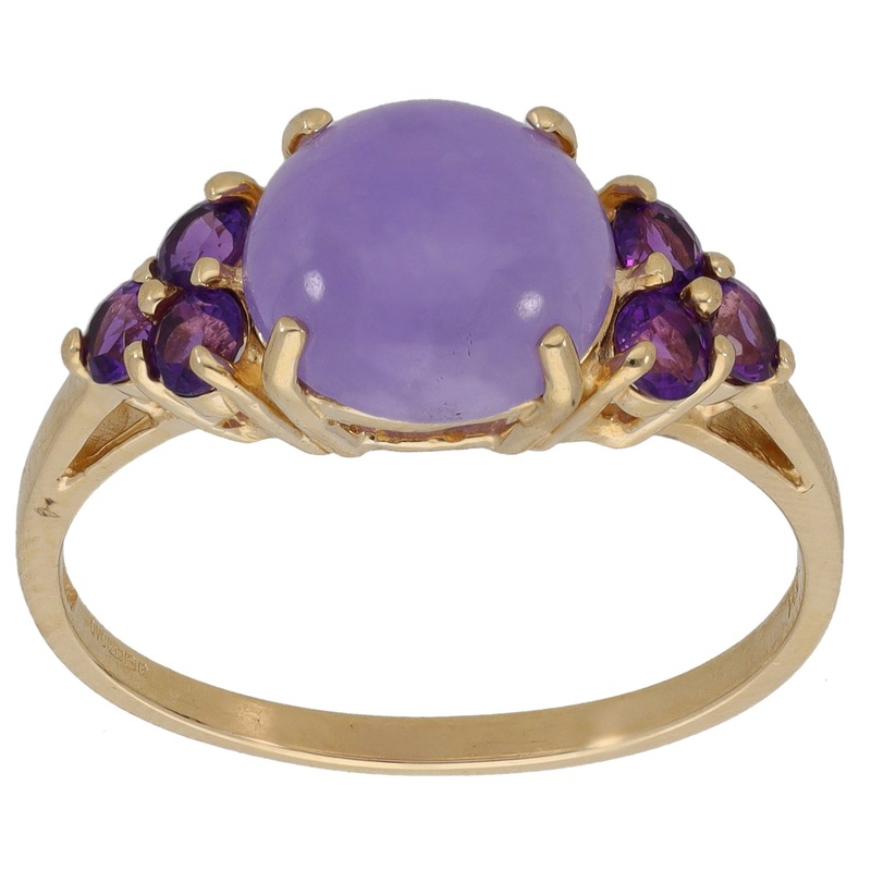 14ct Gold Jade & Amethyst Dress/Cocktail Ring Size G