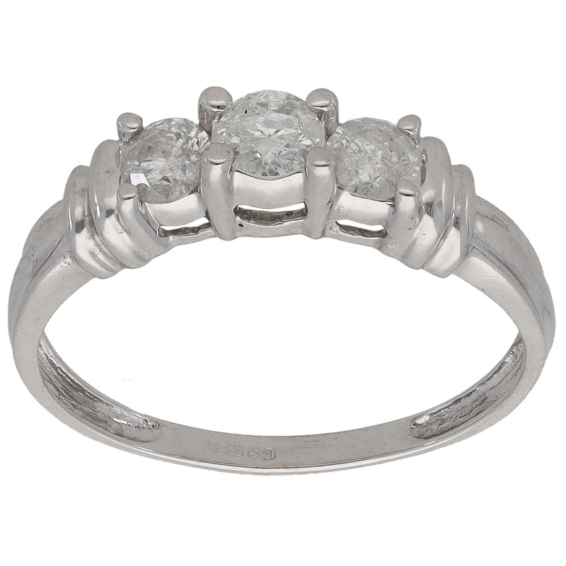 14ct White Gold 0.50ct Diamond Trilogy Ring Size Q