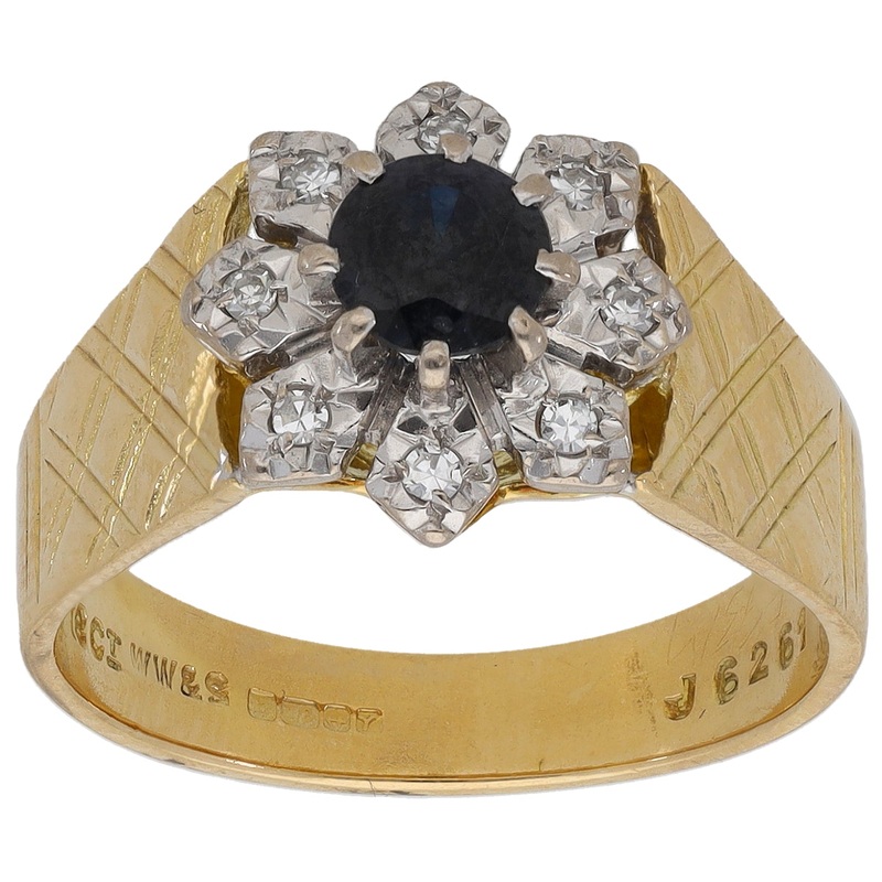 18ct Gold 0.08ct Diamond & Sapphire Dress/Cocktail Ring Size O