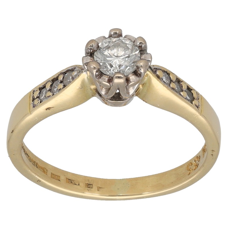 18ct Gold 0.31ct Diamond Solitaire Ring With Accent Stones Size L