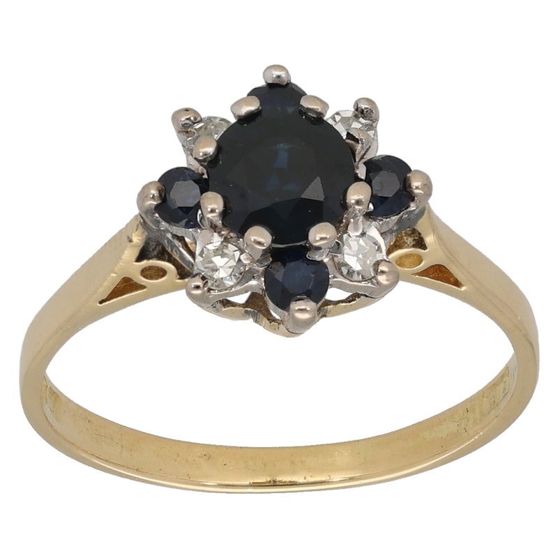 18ct Gold Sapphire & 0.08ct Diamond Dress/Cocktail Ring Size N