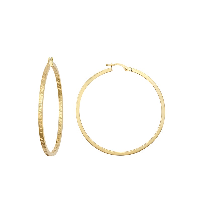 New 9ct Gold Double Greek Key Hoop Earrings