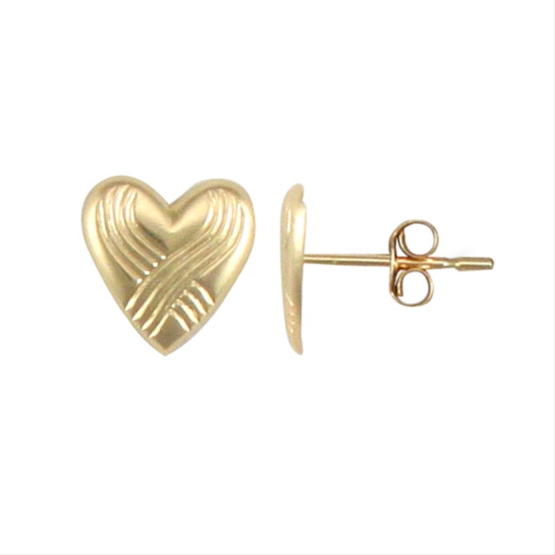 New 9ct Gold Engraved Heart Studs Earrings