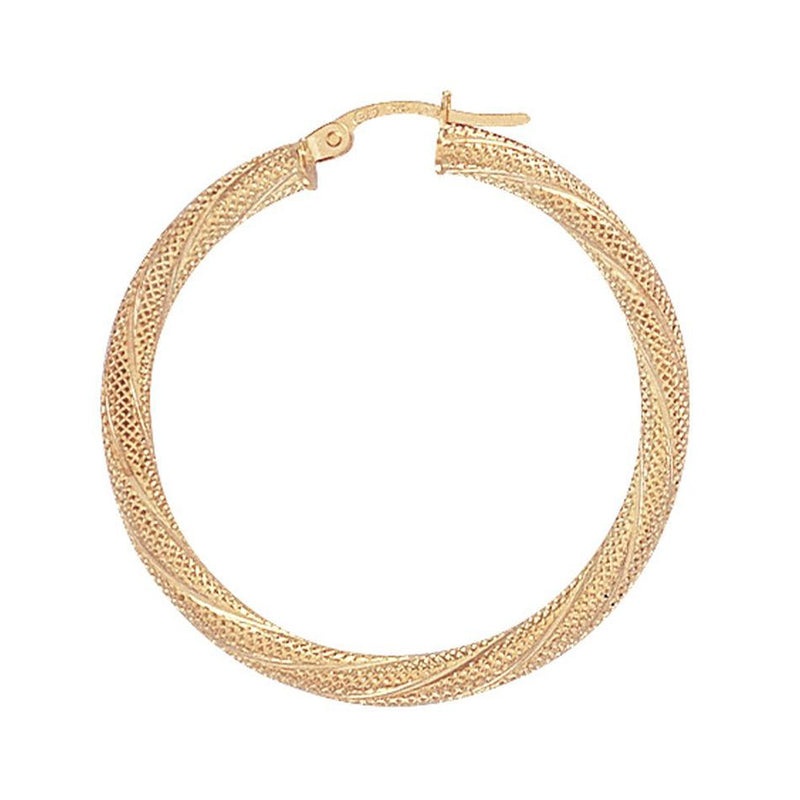 New 9ct Gold Frosted Twist Hoop Earrings