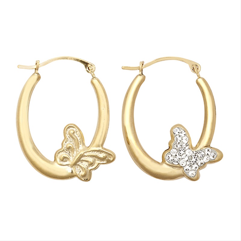 New 9ct Gold Imitation Butterfly Creole Earrings