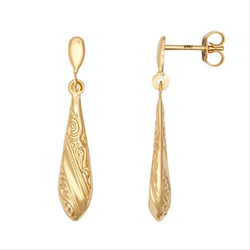 New 9ct Gold Patterned Drop Earrings