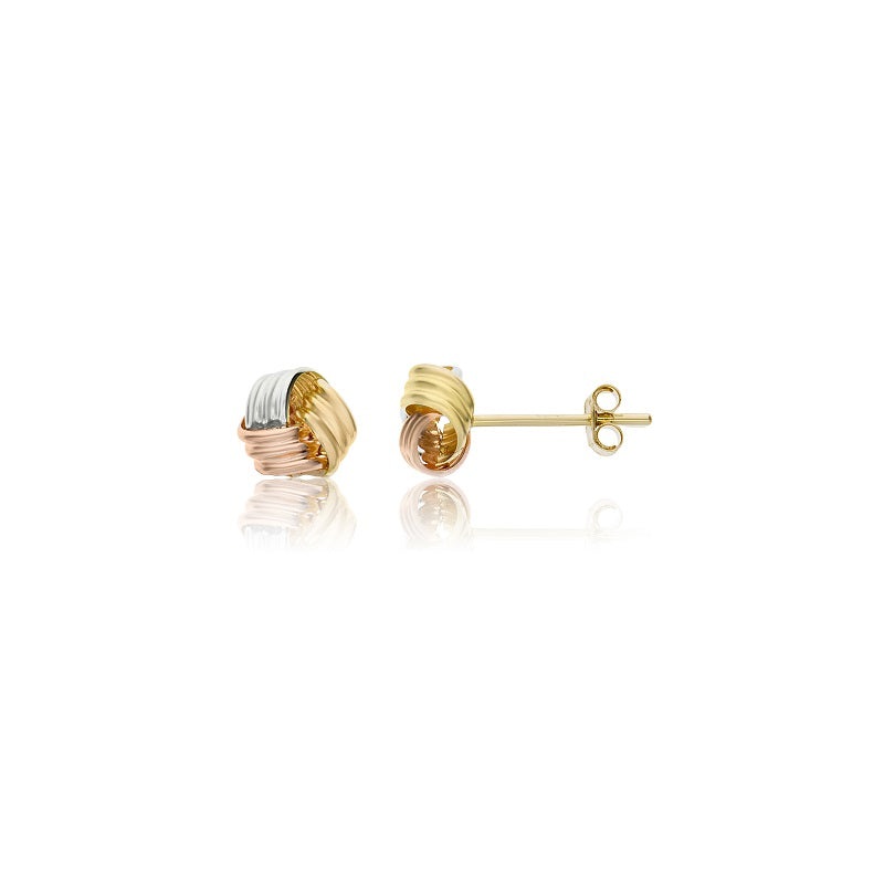 New 9ct Tri-Colour Gold Knot Stud Earrings