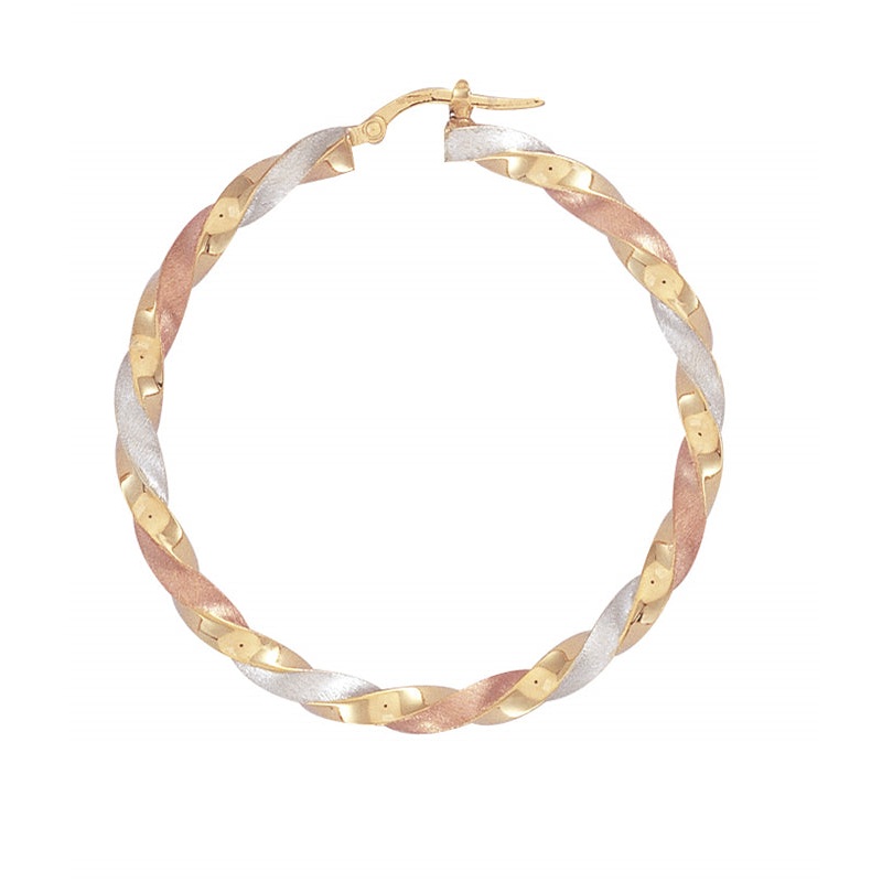 New 9ct Tri-Colour Gold Twist Hoop Earrings