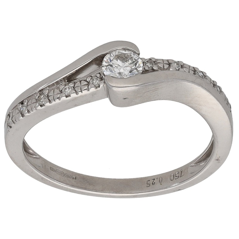 18ct White Gold 0.25ct Diamond Solitaire Ring With Accent Stones Size O