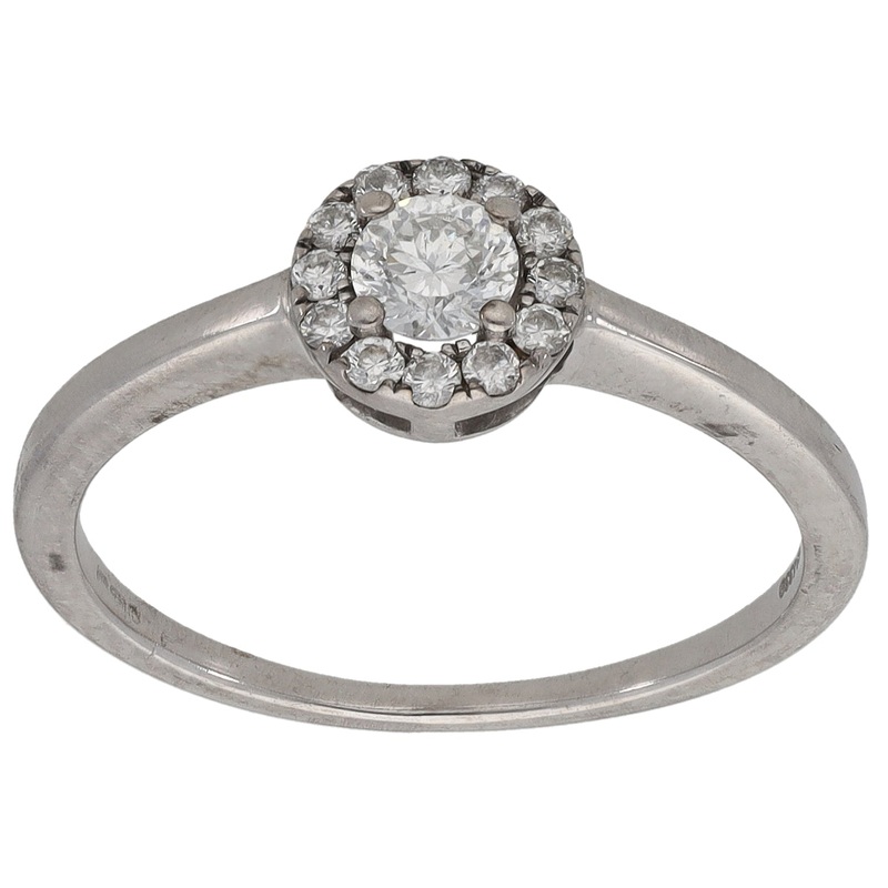 18ct White Gold 0.35ct Diamond Halo Ring Size M