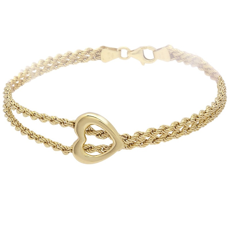 New 9ct Gold Double Rope Heart Bracelet