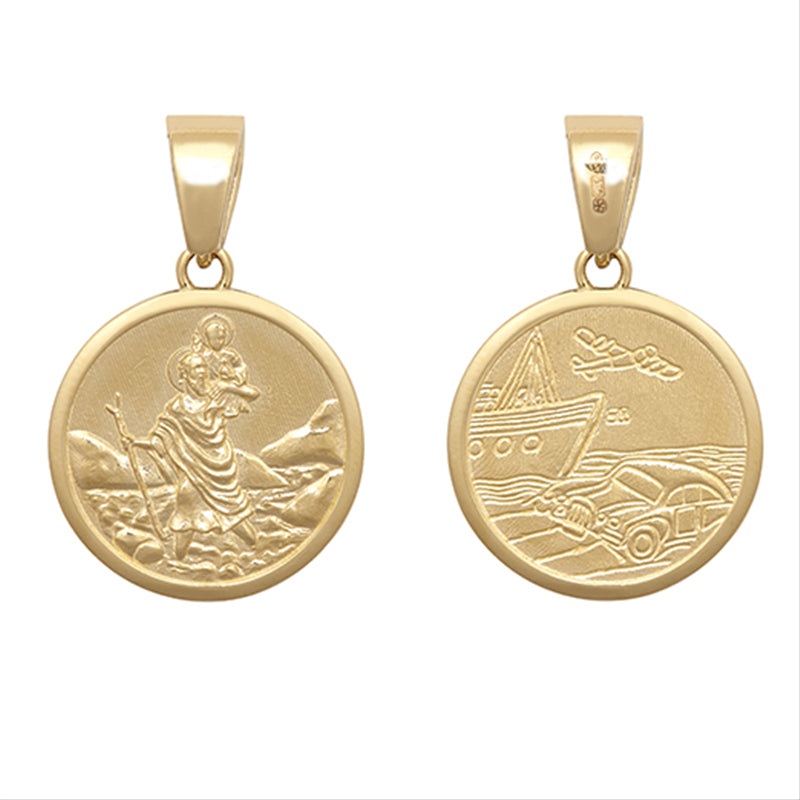 New 9ct Gold Double Sided St Christopher Pendant 23mm