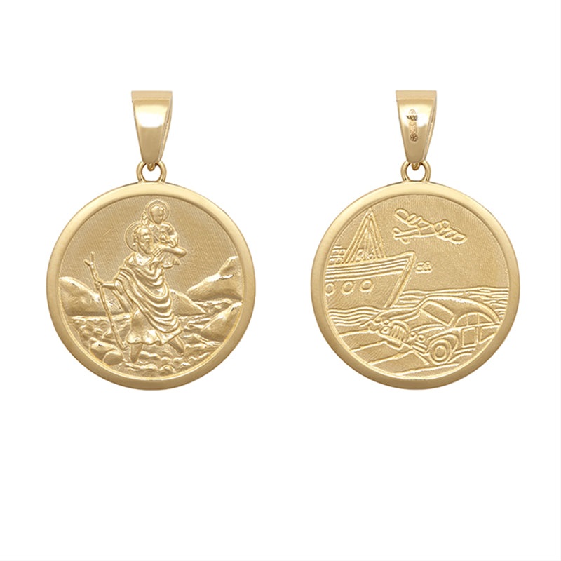 New 9ct Gold Double Sided St Christopher Pendant 31mm