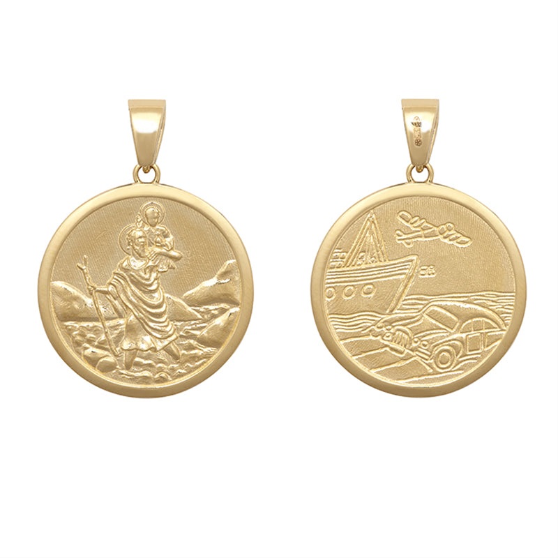 New 9ct Gold Double Sided St Christopher Pendant 33mm