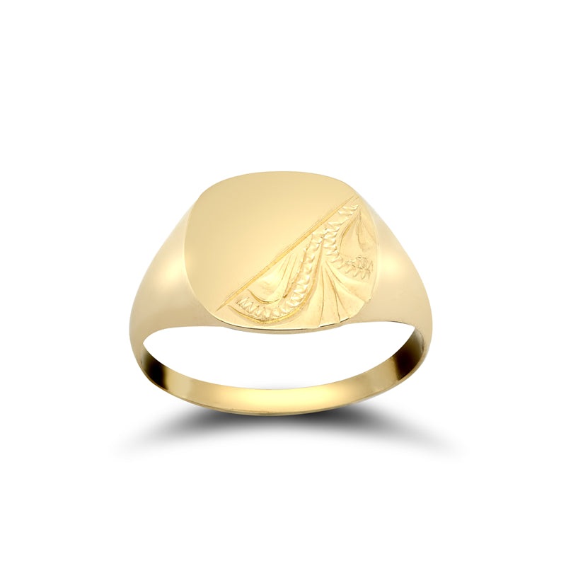 New 9ct Gold Engraved Square Signet Ring Sizes L-V
