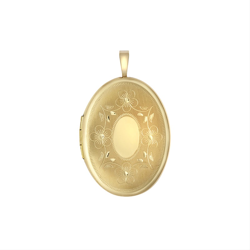 New 9ct Gold Oval Patterned Locket Pendant 26mm