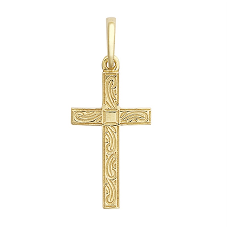 New 9ct Gold Patterned Cross Pendant 30.55mm