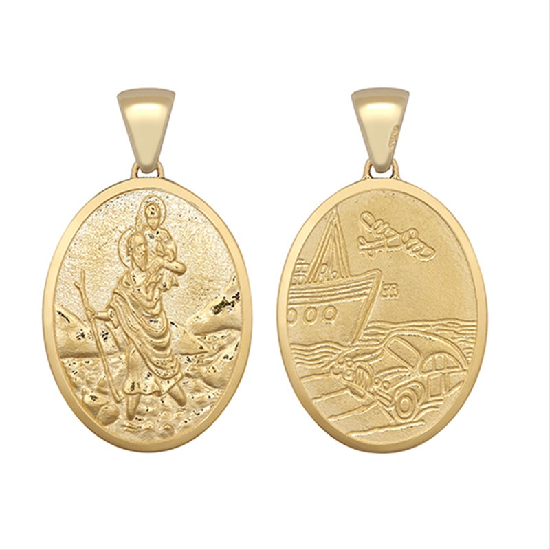 New 9ct Gold St Christopher Sea, Air & Land Pendant 24mm