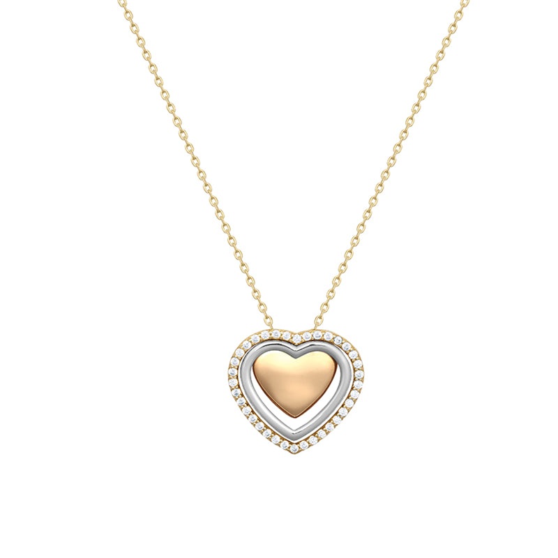 New 9ct Gold Three Colour Heart Necklace