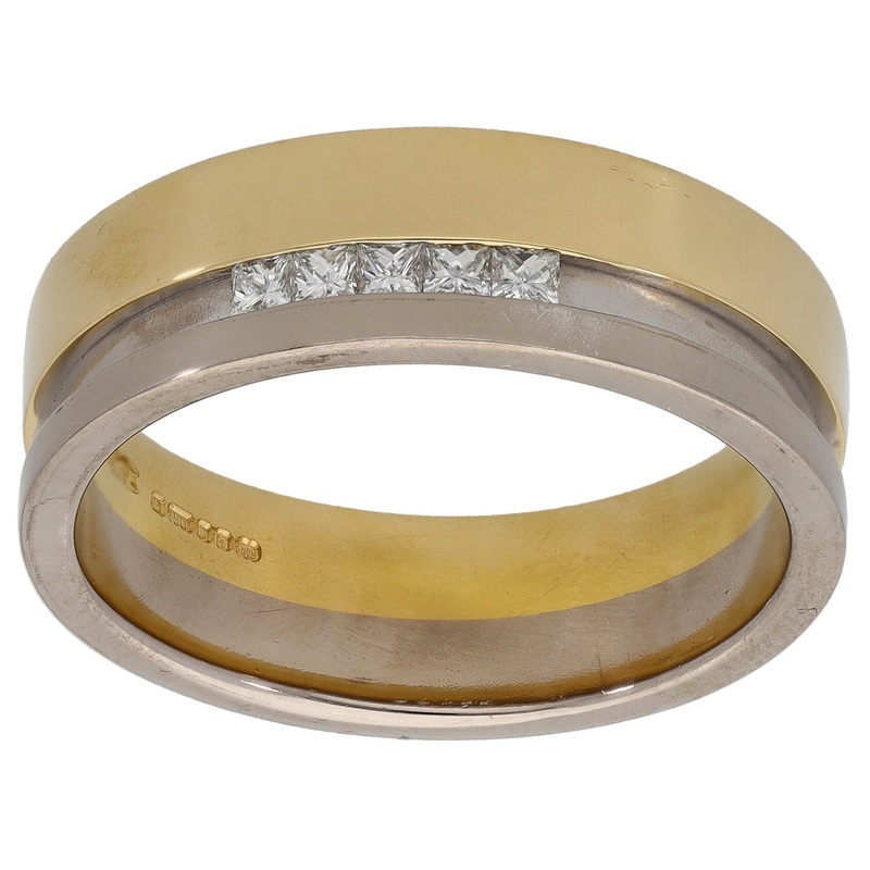 18ct Bi-Colour Gold 0.25ct Diamond Wedding Ring Size W