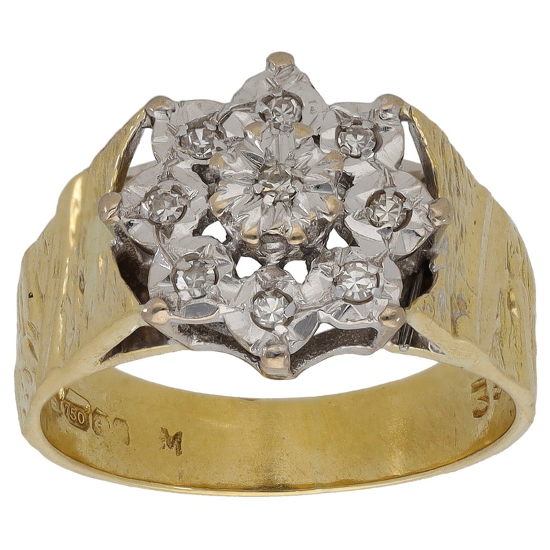 18ct Gold 0.09ct Diamond Cluster Ring Size L