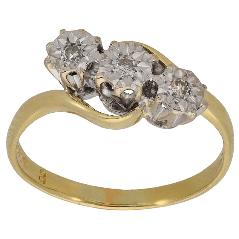 18ct Gold 0.09ct Diamond Trilogy Ring Size P