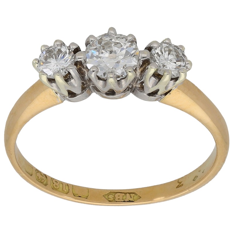 18ct Gold 0.64ct Diamond Trilogy Ring Size M