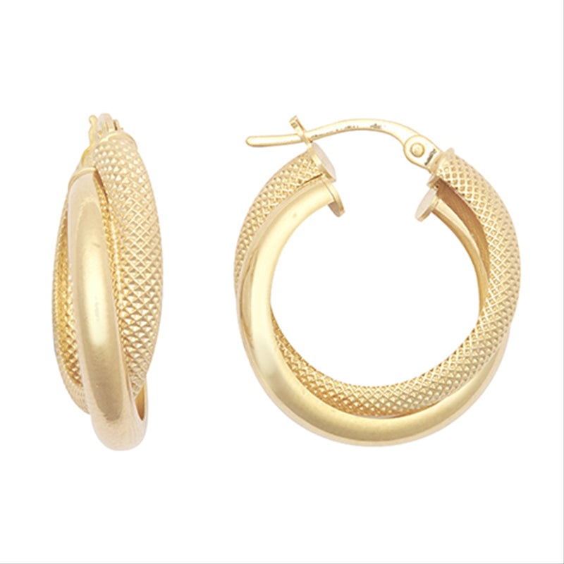 New 9ct Gold Plain Mesh Hoop Earrings