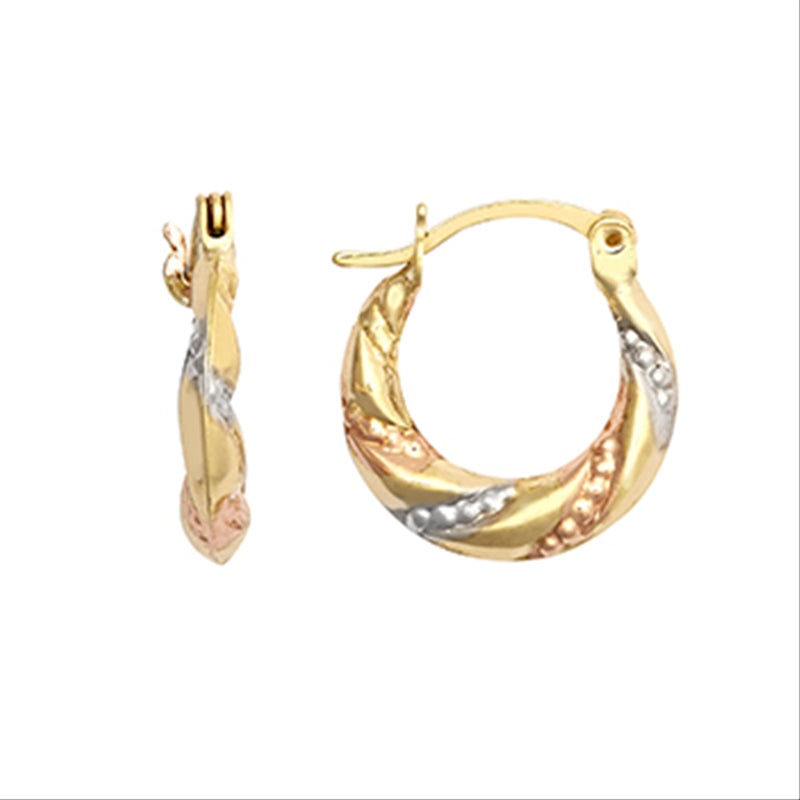 New 9ct Tri-Colour Gold Creole Earrings