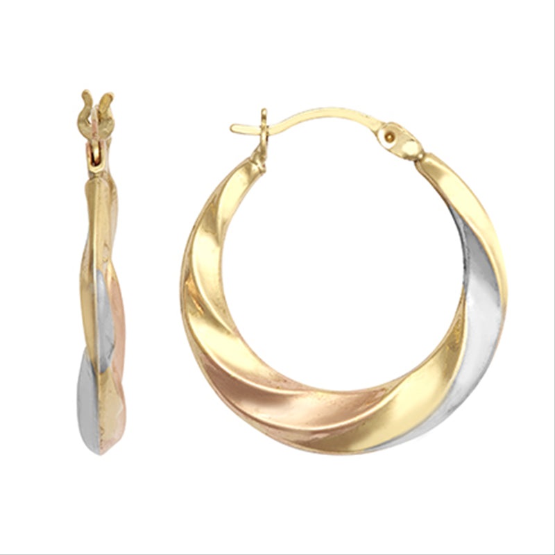 New 9ct Tri-Colour Gold Fancy Creole Earrings