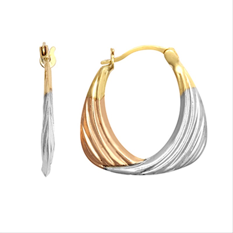 New 9ct Tri-Colour Gold Handbag Creole Earrings
