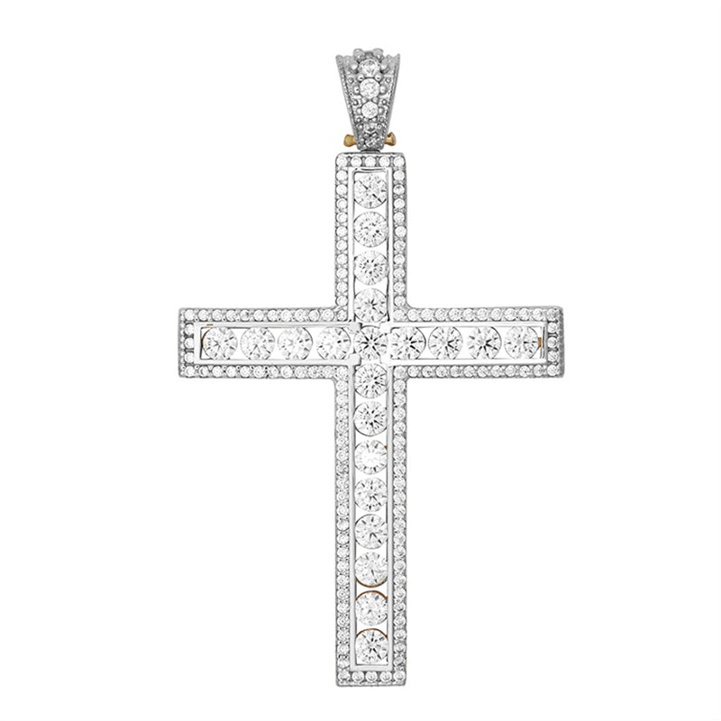 New 9ct White Gold Cubic Zirconia Cross 47mm