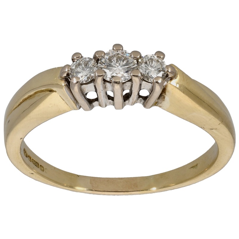 18ct Gold 0.29ct Diamond Trilogy Stone Ring Size M