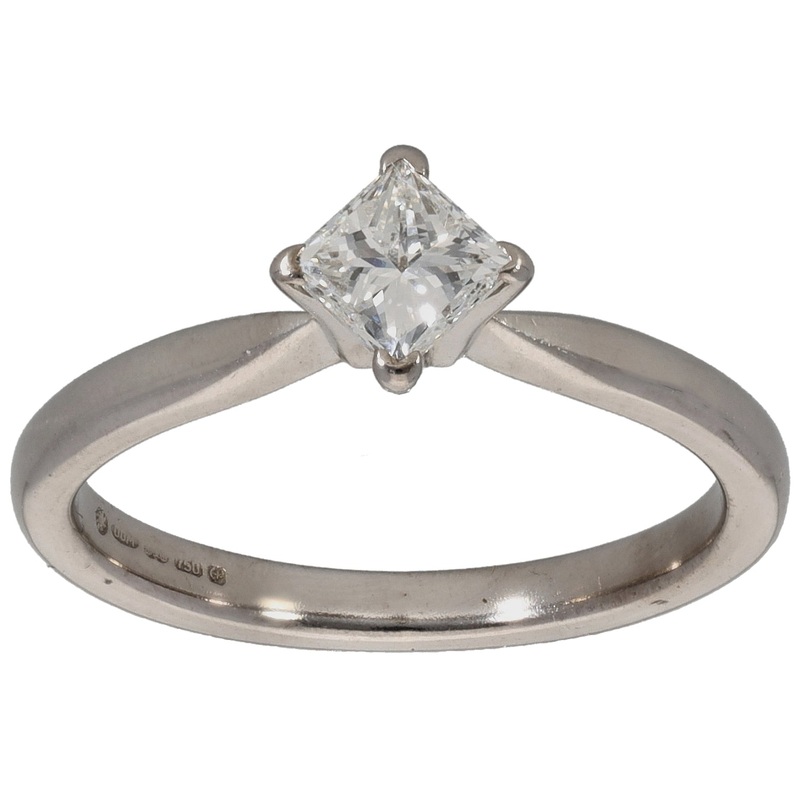 18ct White Gold 0.47ct Diamond Solitaire Ring Size K