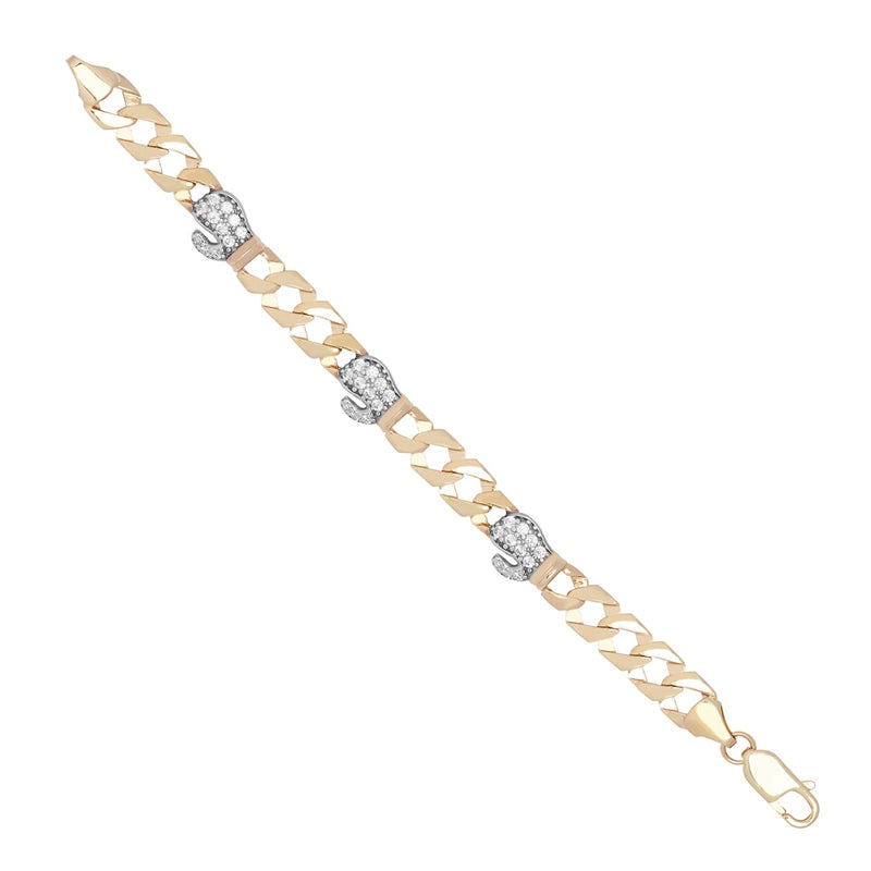 New 9ct Gold Kids Cubic Zirconia Boxing Glove & Curb Bracelet