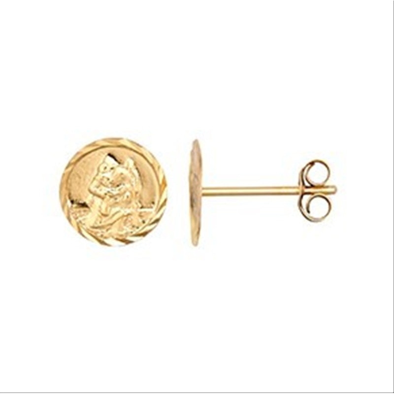 New 9ct Gold St Christopher Stud Earrings