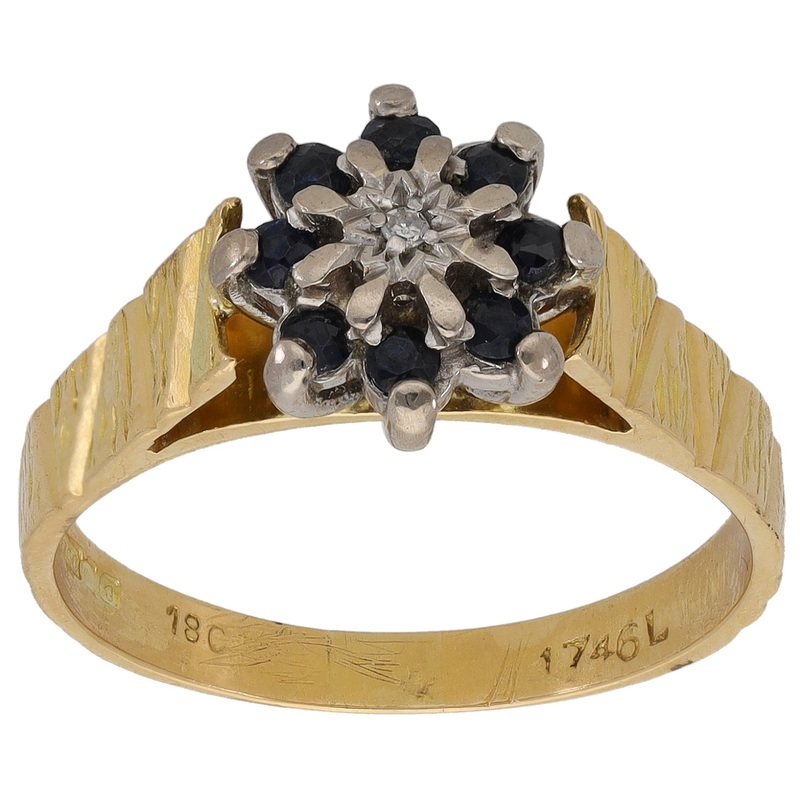 18ct Gold Sapphire & 0.01ct Diamond Dress/Cocktail Ring Size Q