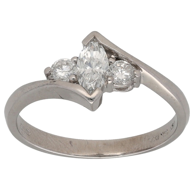 18ct White Gold 0.44ct Diamond Three Stone Ring Size N