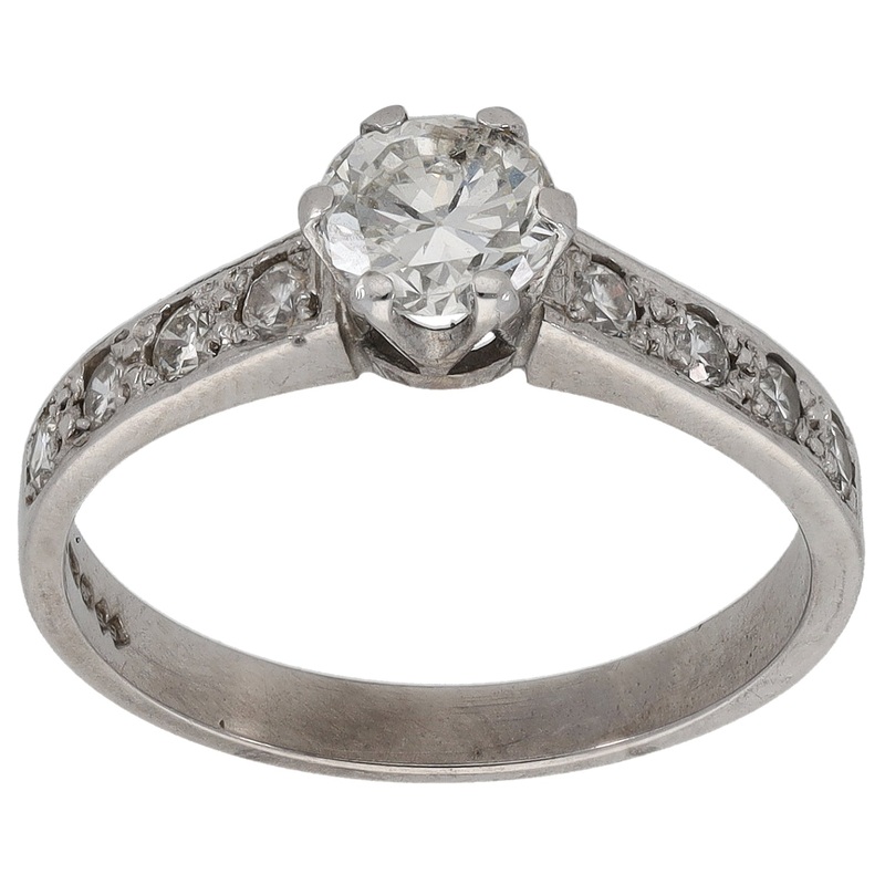 18ct White Gold 0.78ct Diamond Solitaire Ring With Accent Stones Size N