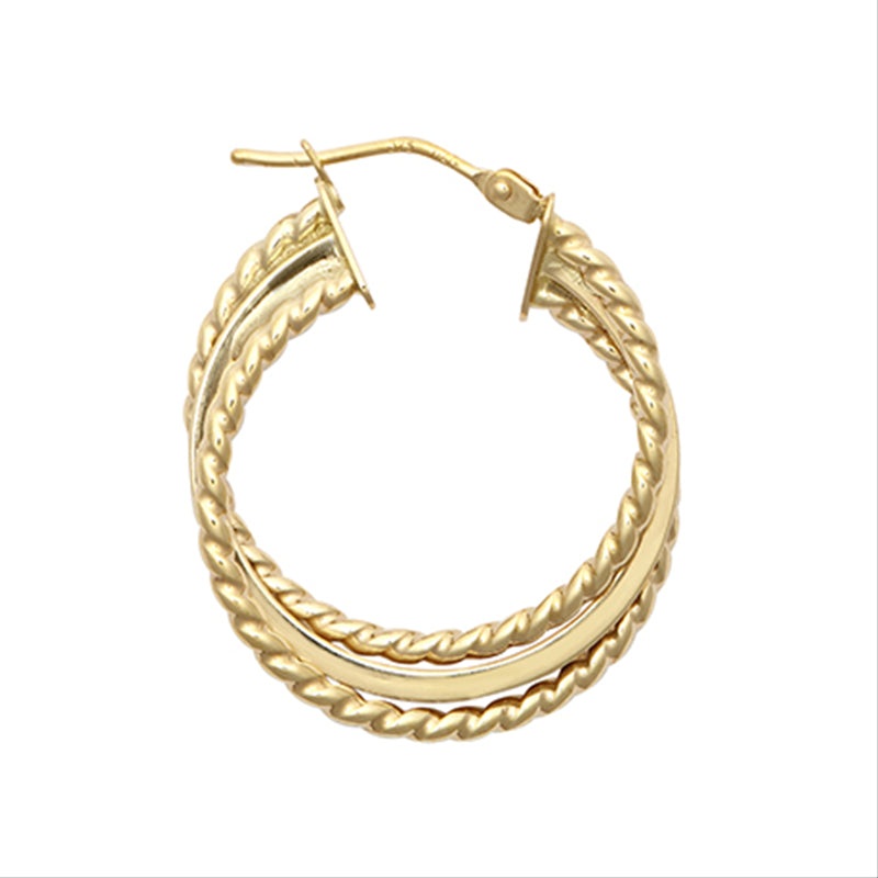 New 9ct Gold Ribbed Twist Hoop Earrings