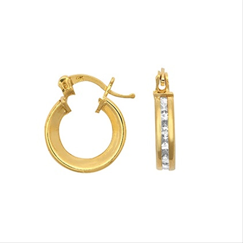 New 9ct Yellow Gold Cubic Zirconia Hoop Earrings