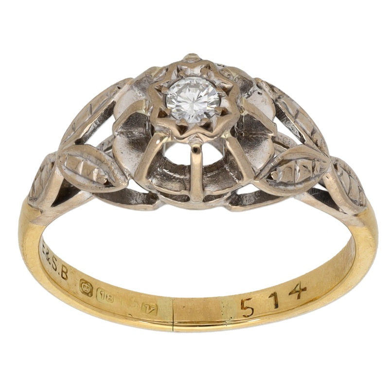 18ct Bi-Colour Gold 0.07ct Diamond Solitaire Ring Size K
