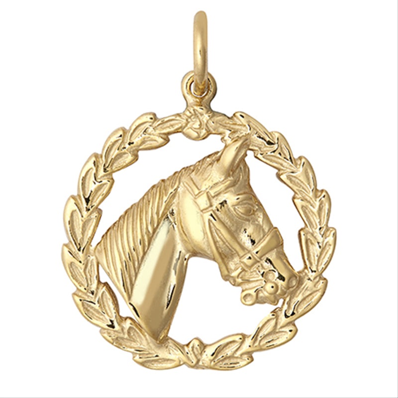 New 9ct Gold Horse Pendant 34mm