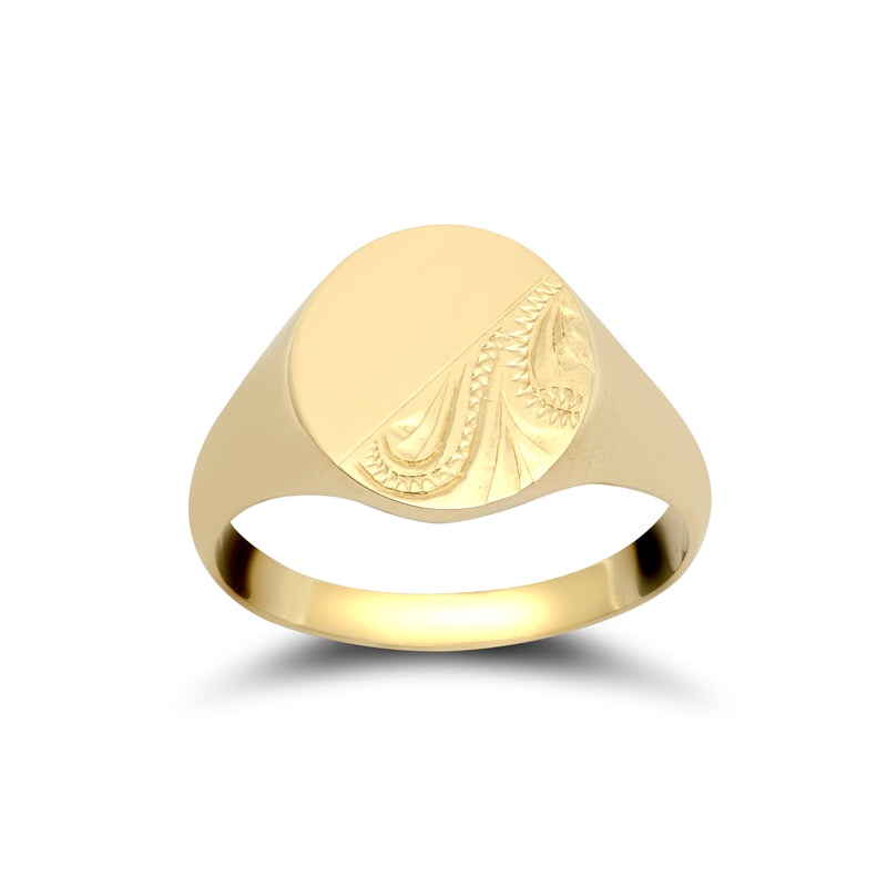 New 9ct Gold Patterned Oval Signet Ring Sizes P-X